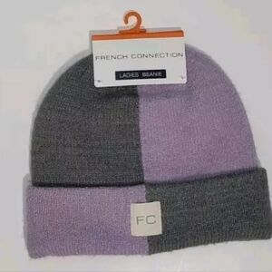 French Connection Light Purple & Grey Beanie Warm Hat NWT